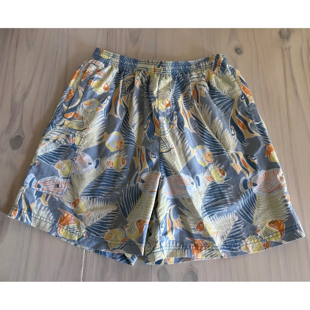 Tori Richard Mens XL Swim Trunks Blue‎ Tropical Fish Mesh Lined Board Shorts 6in